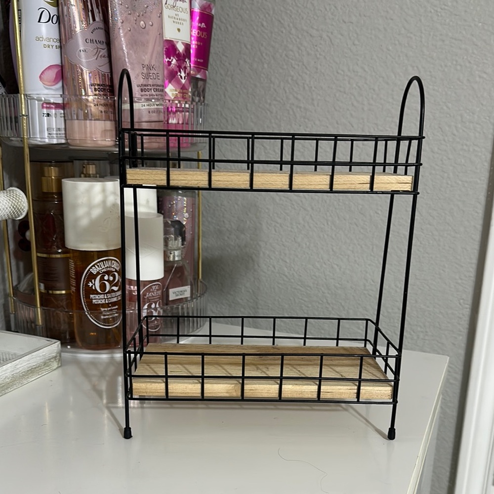 Black and Wood Two-Tier Shelf